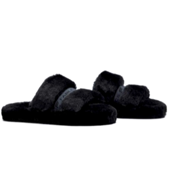 Fabletics Black Furry Snug Strap Slipper Slides - Picture 9 of 9